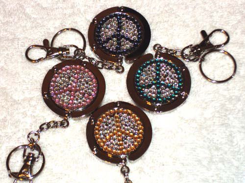 New Foldable Crystal Peace Sign Purse Hangbag Hook & keychain 4pcs Holiday Gift