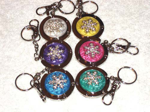 New Foldable Snowflake PrintRound Purse Hook Hanger & keychain 6pcs Holiday Gift