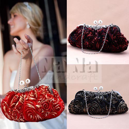 NEW Pearl + Rose Evening Purse Bride bag Tote Clutch Wedding Purse Gift SIL004