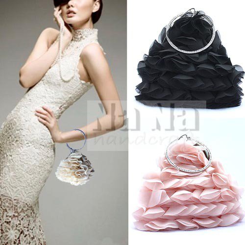 NEW 3D Floral Evening Purse Bride handbag Tote Clutch Wedding Purse Gift SIL007