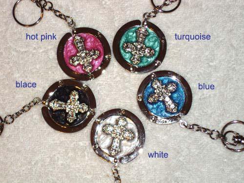 New Foldable Cross Pattern Purse Hook handbag Hanger &Keychain 5pcs Holiday Gift