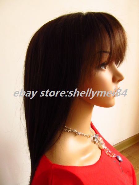 human hair full lace wigs ,indian remy hair,dark brown,silky straight~~