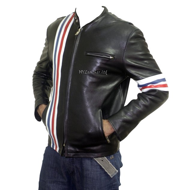 Easy Rider Striped Cowhide Leather Motorcycle Jacket