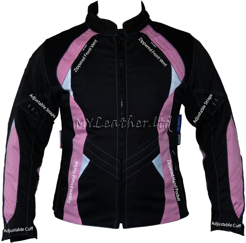 Pink and Black Womens Motorcycle Textile Jacket