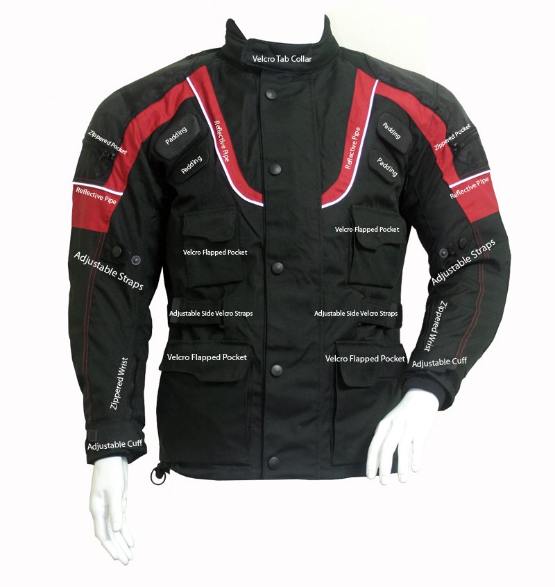 Black and Red Mens Racing MotorCycle Cordura Jacket