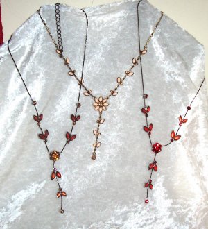 Vine Glass And Rhinestone Necklace Lot 3 Pcs