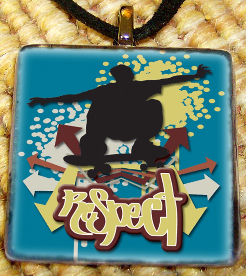 Skateboarding 2 Glass Pendant