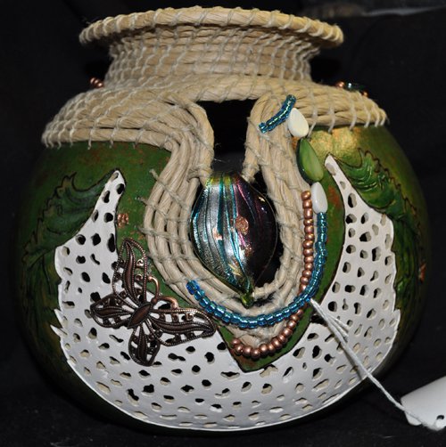 Leaves and Beads Gourd Art - 149-10
