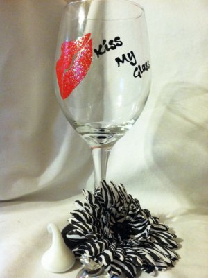 Kiss My Glass Hand Painted Stemware