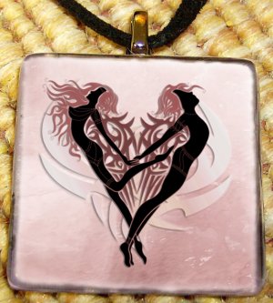 Tribal Heart Couple Glass Pendant
