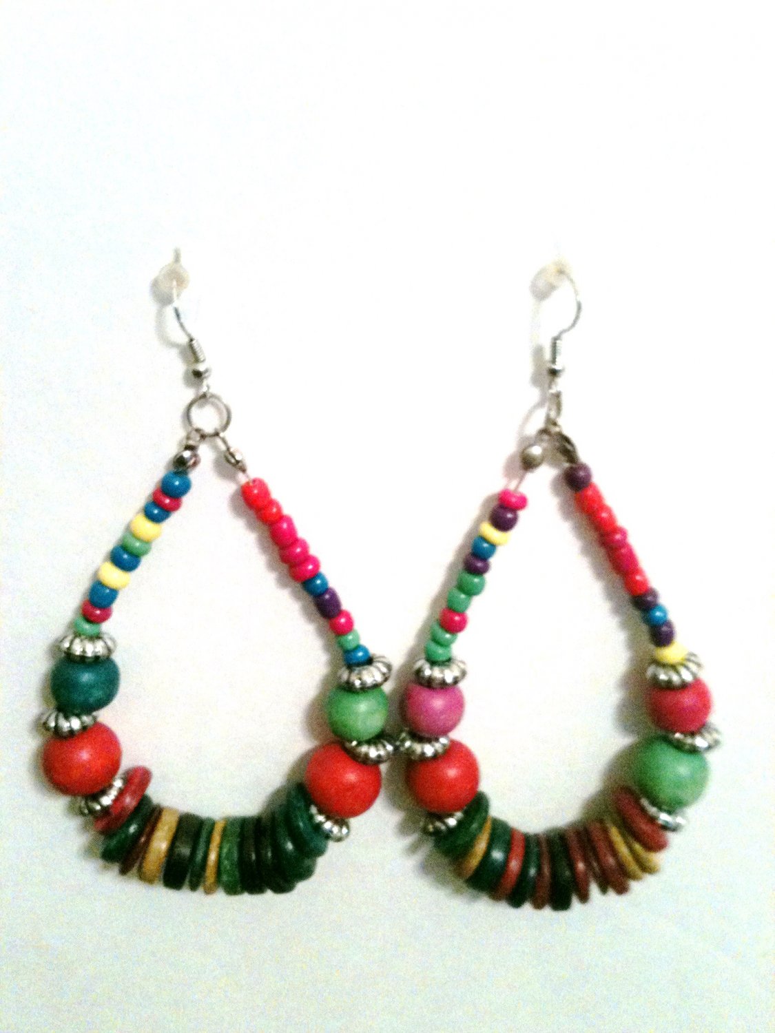 WOOD BEADED MULTICOLORED EARRINGS (NEW)