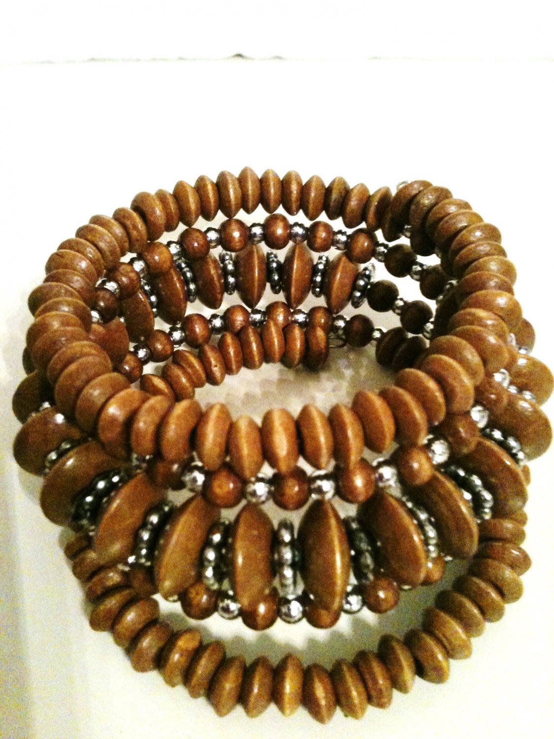 BROWN & SILVER BEAD STRETCH BRACELET (NEW)