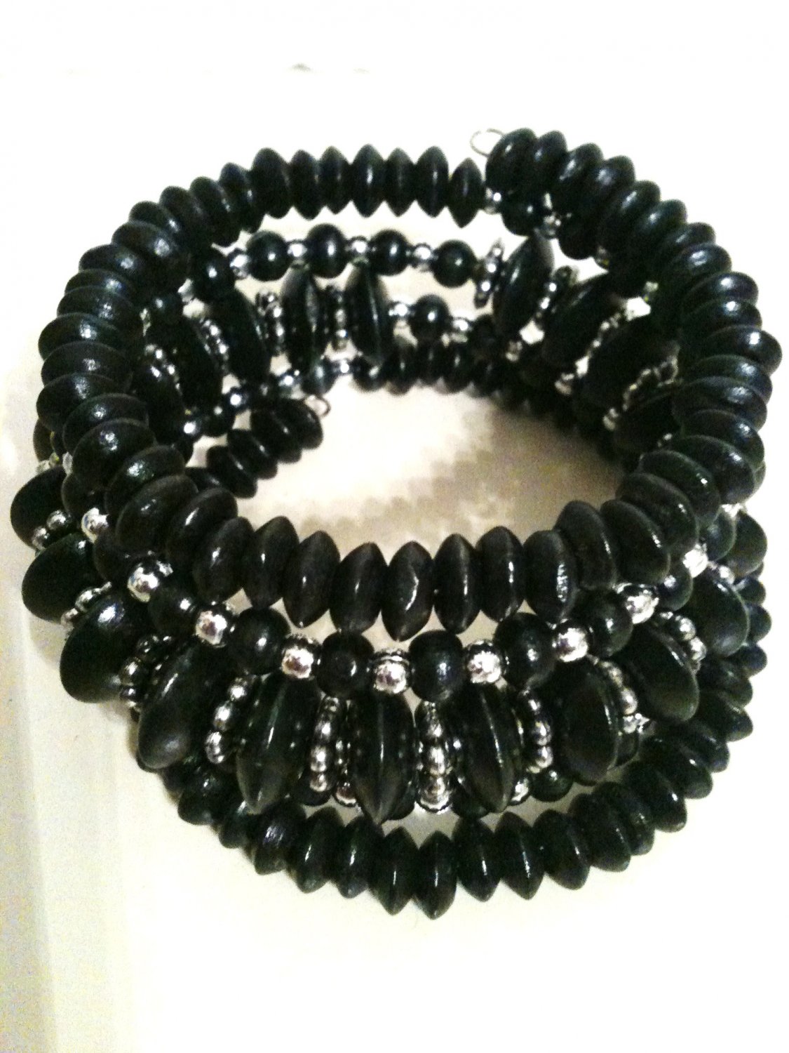 BLACK & SILVER BEAD STRETCH BRACELET (NEW)