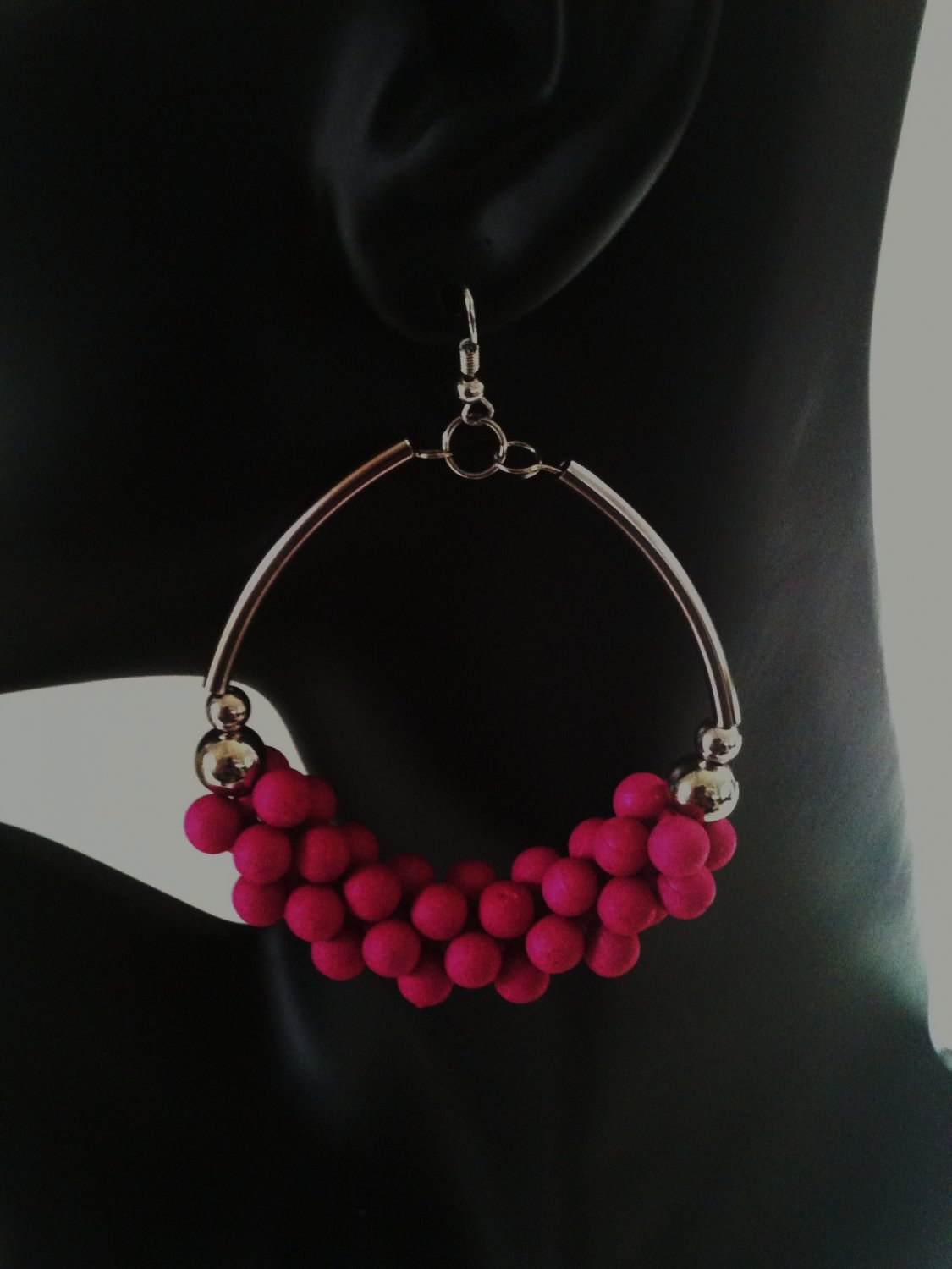 PINK COCO WOOD BEADED EARRINGS(NEW)