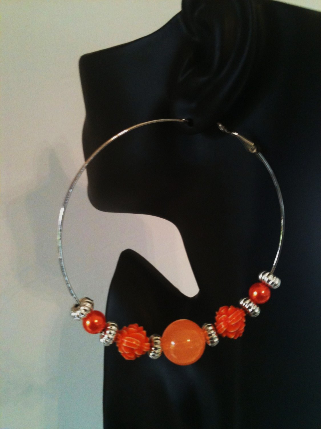 ORANGE ROSE & BEADED HOOP EARRINGS (NEW)