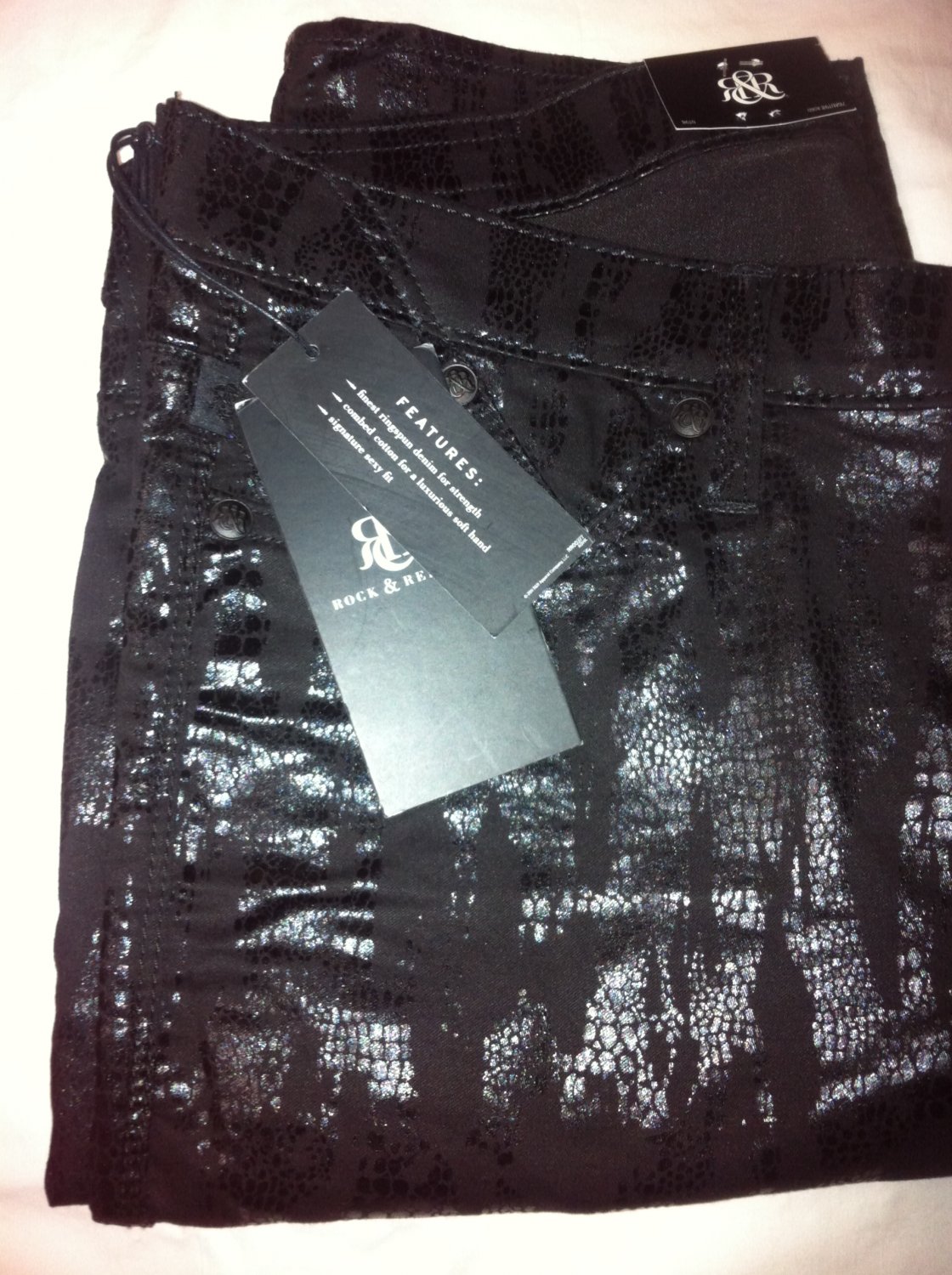 ROCK & REPUBLIC BERLIN BLACK EMBELLISHED PANTS SIZE 16M (NEW)(SALE)