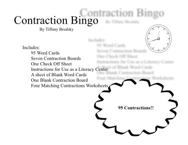 Contraction Bingo and Matching Sheets with 95 Contractions in PDF