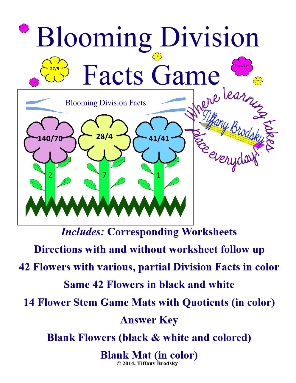 Blooming Division Facts Game for Whole Class, Math Center, Small Group, etc. in PDF
