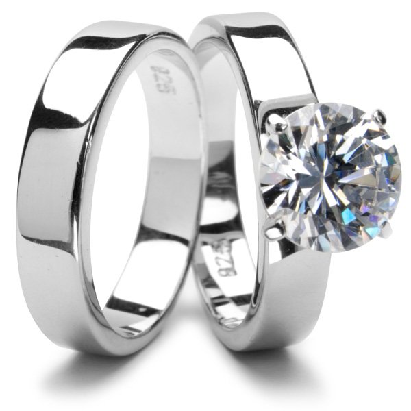 Ashlynn's Polished CZ Solitaire Wedding Ring Set
