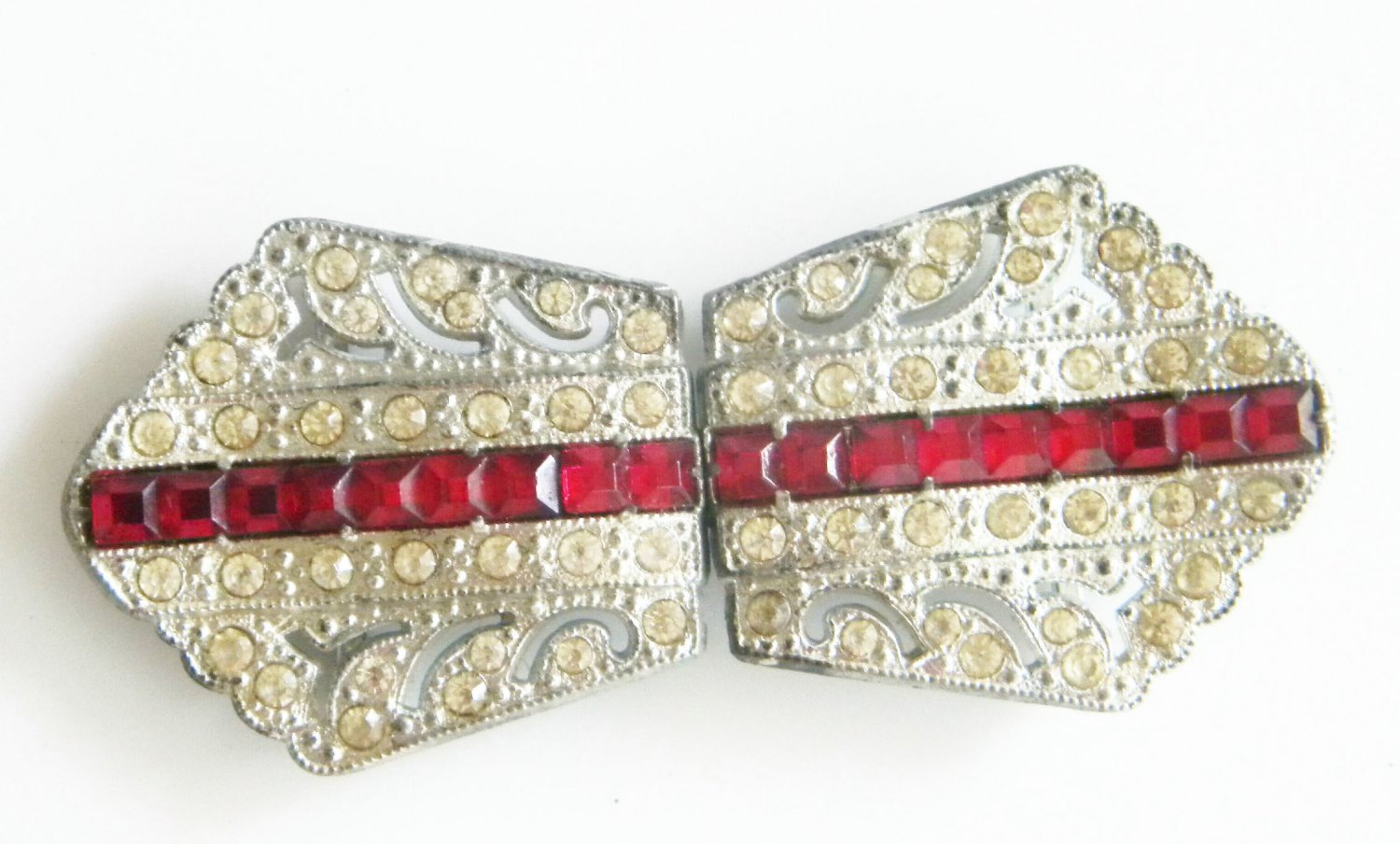 Art Deco Antique Vintage Red Diamond Belt Buckle