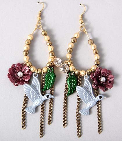 Beautiful Bird in Flower Earrings