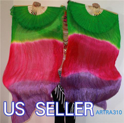 PAIRS 1.8M BELLY DANCE THREE COLORS 100%SILK FAN VEILS