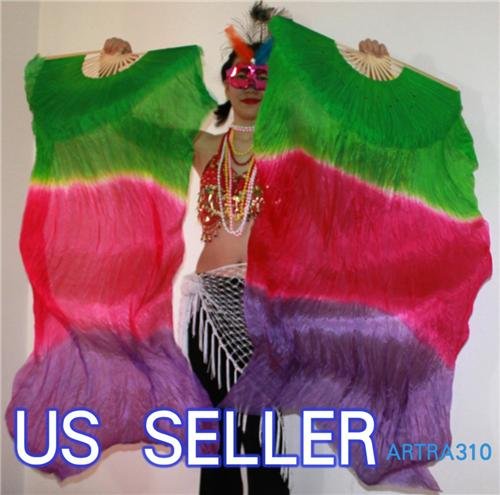 PAIRS 1.5M BELLY DANCE THREE COLORS 100%SILK FAN VEILS