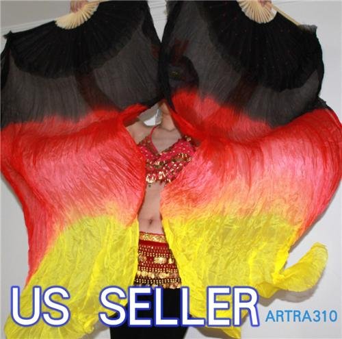 PAIRS 1.5M BELLY DANCE THREE COLORS 100% SILK FAN VEILS