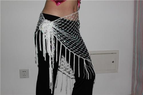 HAND MADE WHITE BELLY DANCE HIP MESH SCARVES