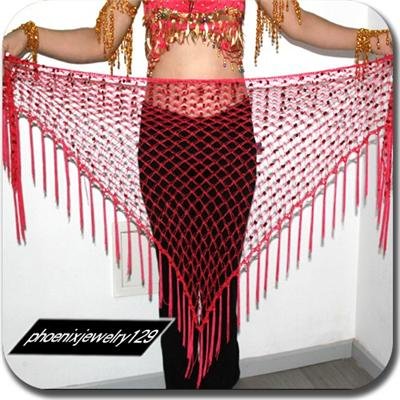 HAND MADE DARK PINK BELLY DANCE HIP MESH SCARVES