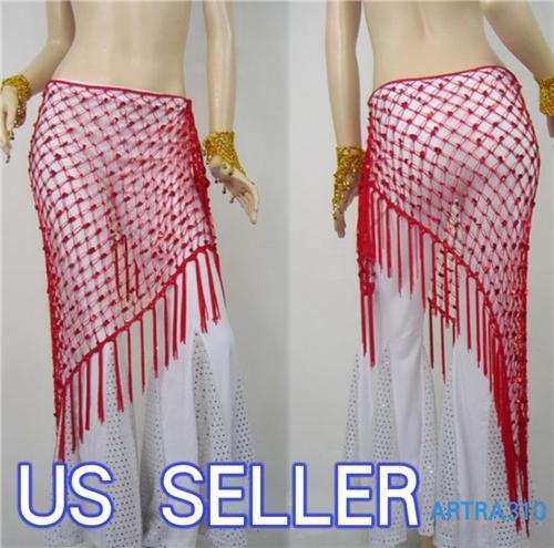 HAND MADE RED BELLY DANCE HIP MESH SCARVES