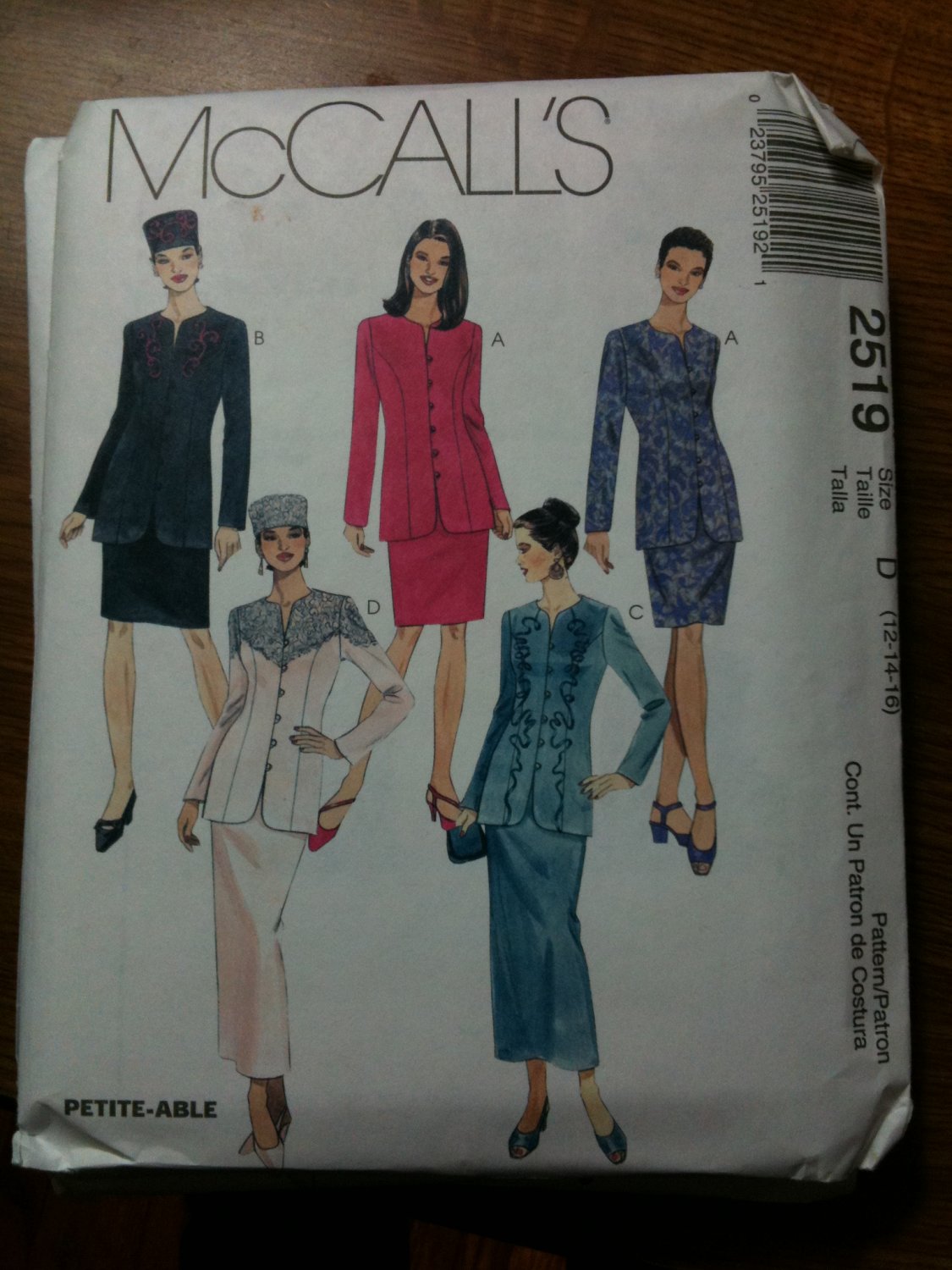 McCall's 2519 Misses' Lined Jacket, Skirt in Two Lengths and Hat in Three Sizes Size D 12-14-16