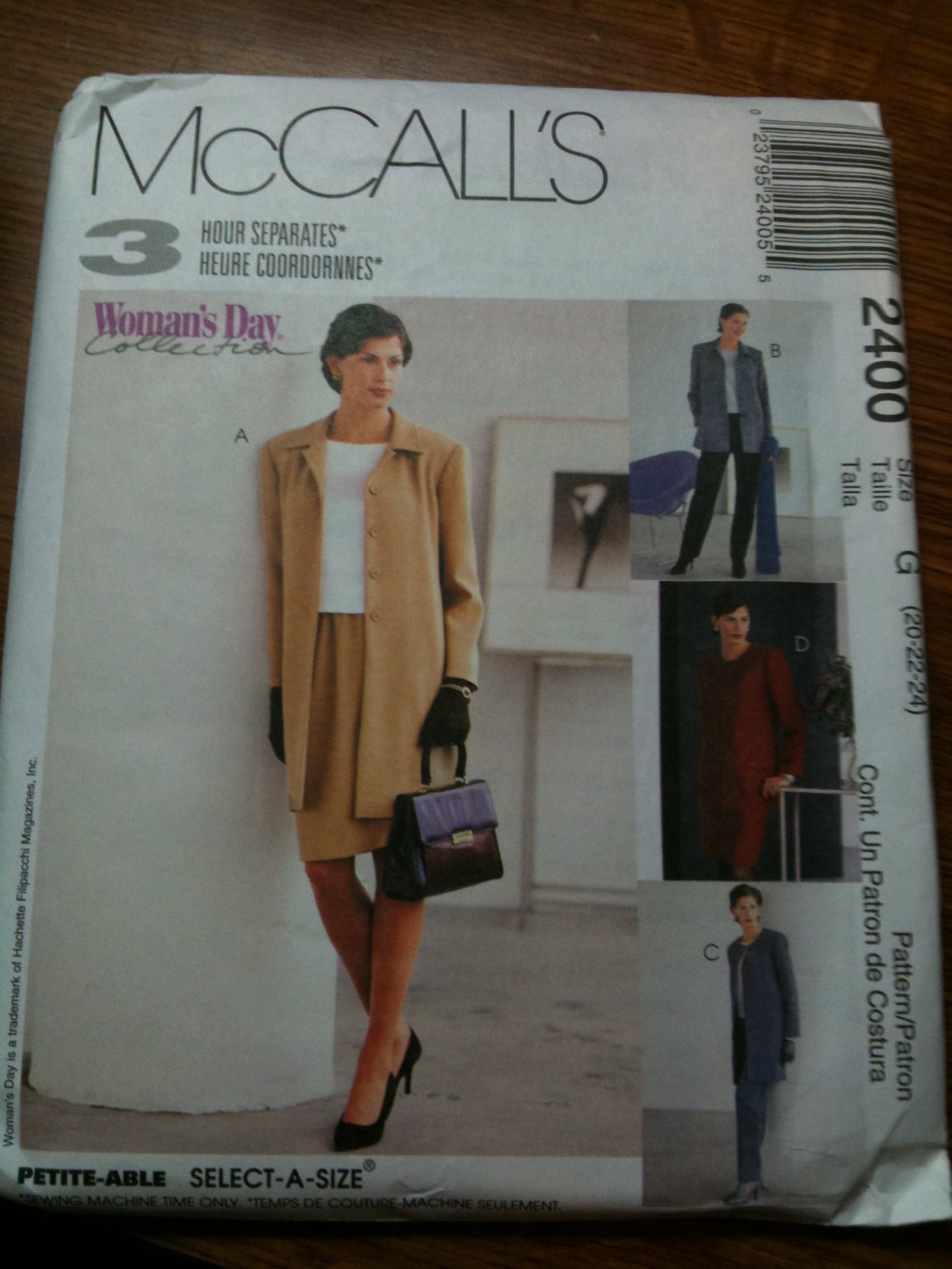 McCall's 2400 Misses' Unlined Jacket in Two Lengths, Top, Pull-on Pants and Skirt Size C 10-12-14