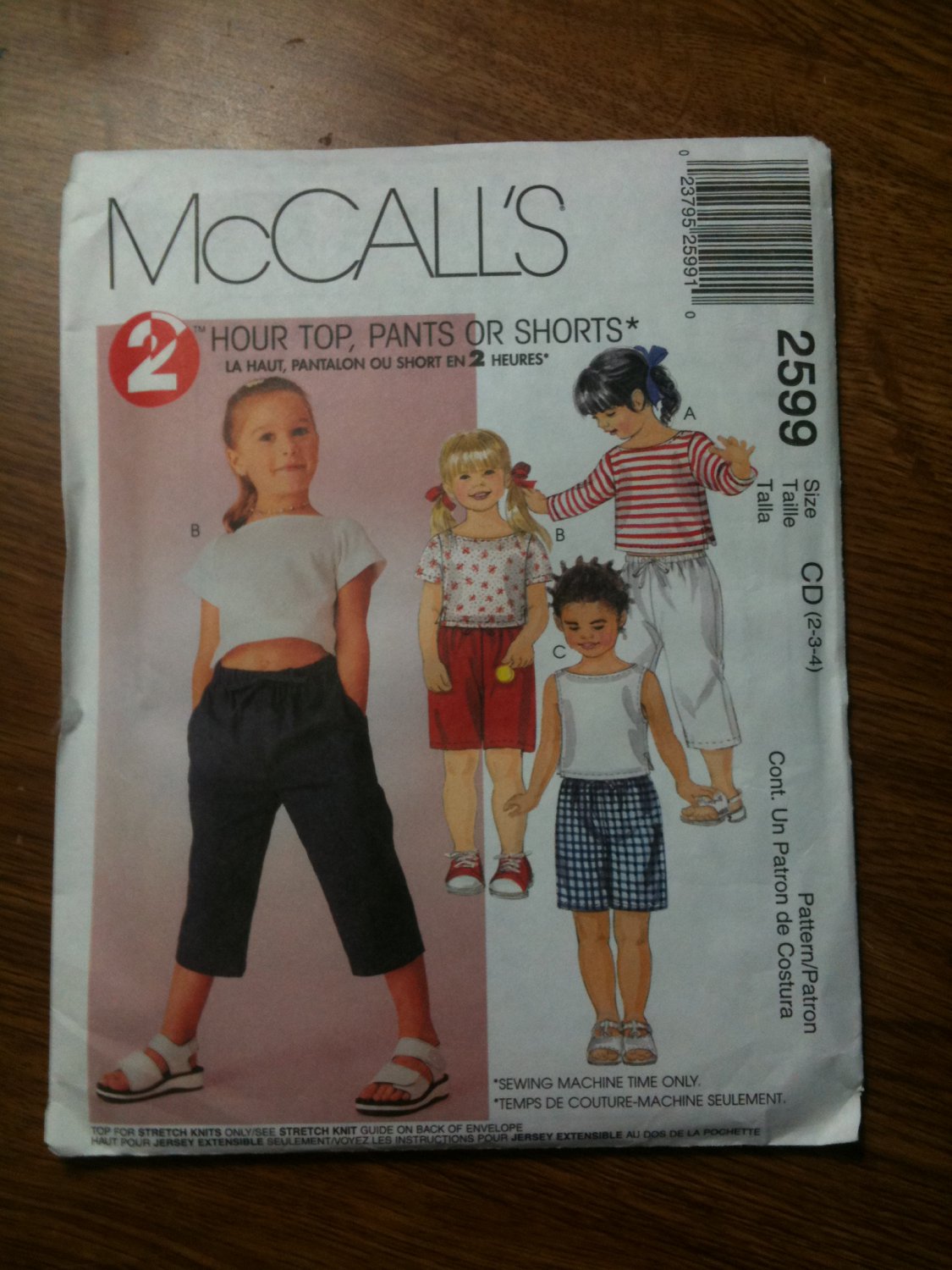 McCall's 2599 Children's Top and Pull-on Pants or Shorts Size CF 4-5-6