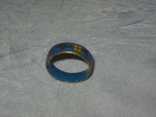 Sz 7 Chinese Cloisonne Ring Blue Flowers Gold Asian