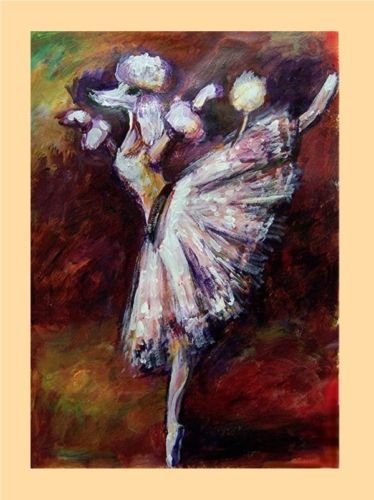 10 Original Art Blank Note Greeting Cards / Envelopes Set BALLERINA POODLE DOG After Degas