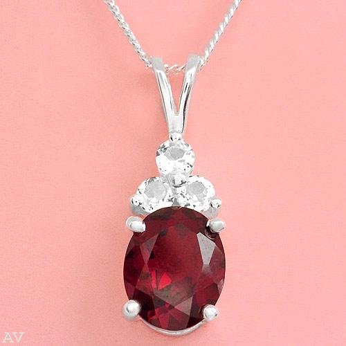 Garnet and Topaz Necklace with Sterling Silver Chain NEW