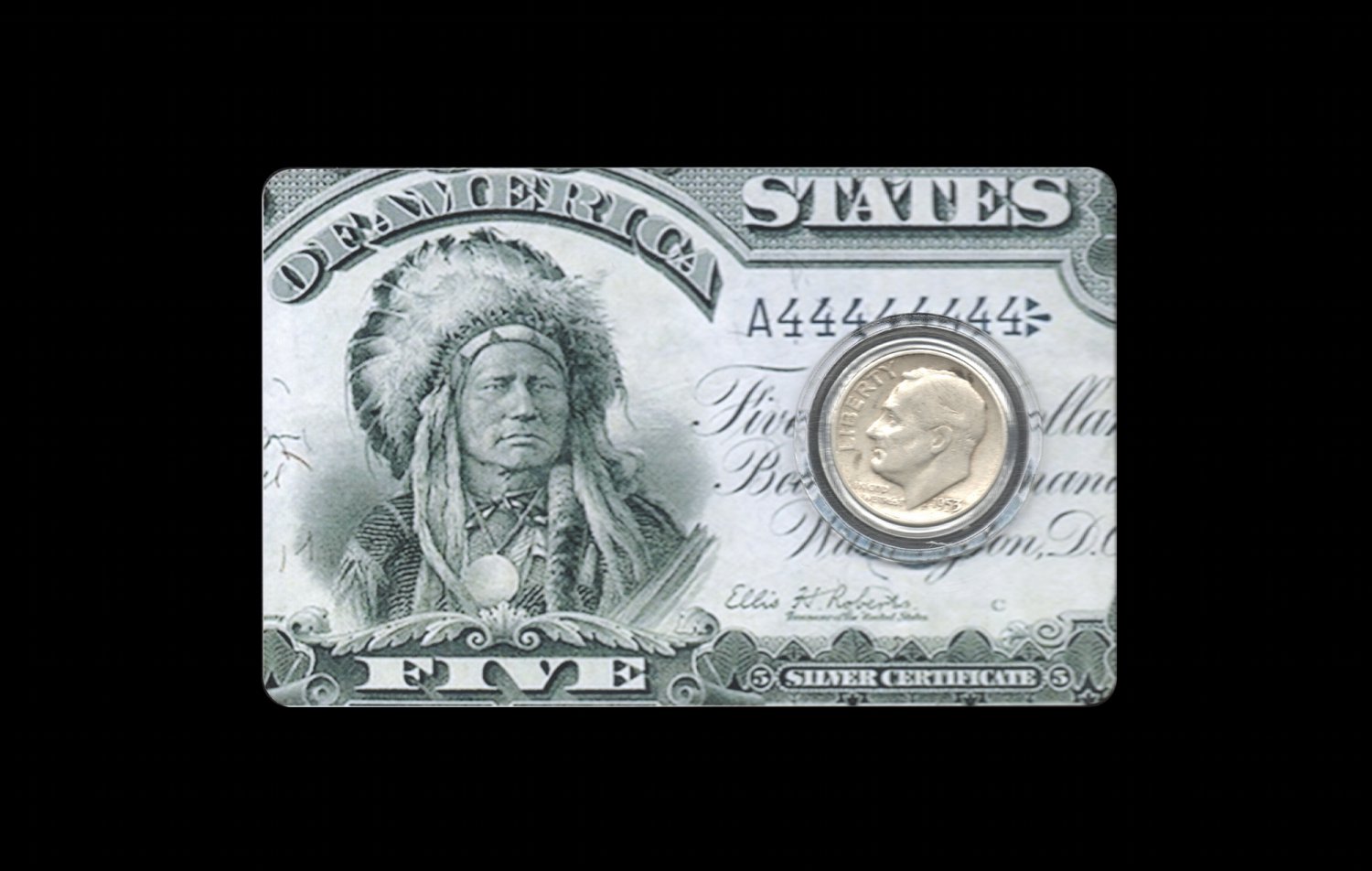 Pre-1965 US Silver Dime Card: Indian Chief