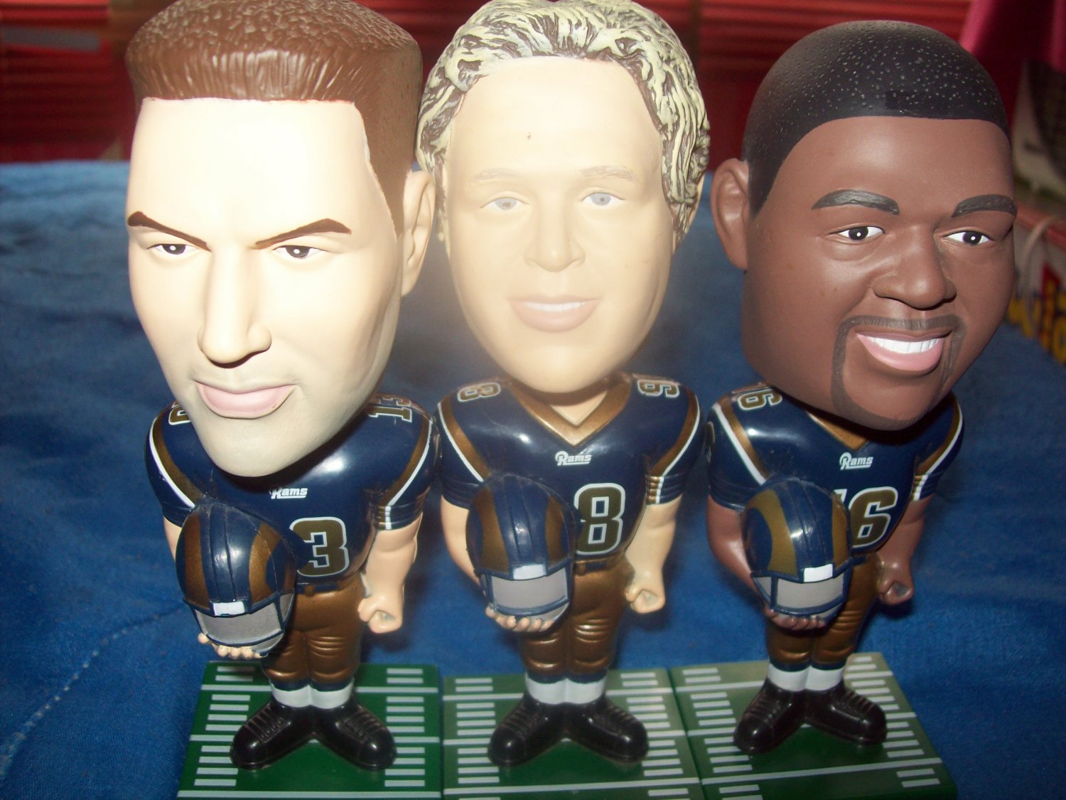 Three st. louis rams bobble heads