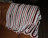 Crocheted red white & black blanket afghan comforter