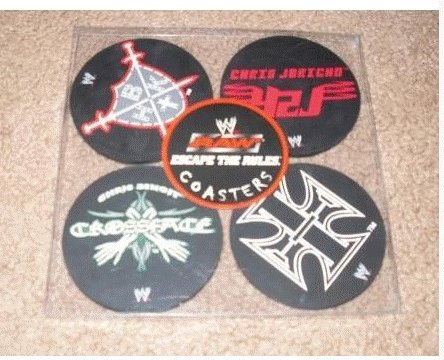 WWE RAW DRINK COASTERS SET NIP ~ HBK Y2J HHH & BENOIT