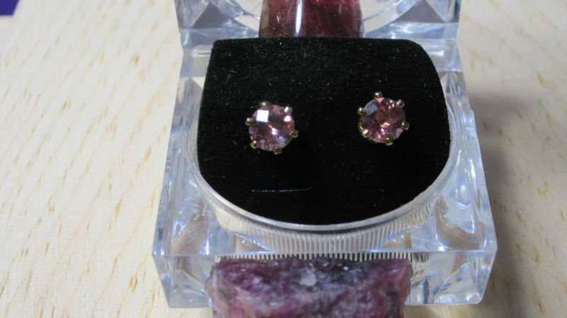 Checkerboard Faceted Round Rubellite Tourmaline Earrings