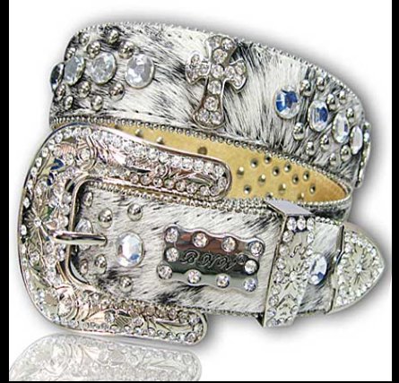 COWGIRL WEST rhinestone rocked, hair on hide leather western belt