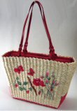 Woven Straw Handbags with Front Rose & Butterfly Design