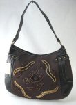 Fabric & Leather Look Handbags with Front Bead & Sequin Floral Design - Elcante