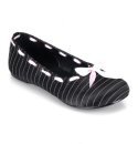 Women's Flat Slipper Style Shoes with Pinstripe Design and Bow Accent - Daisy