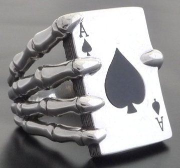 925 SILVER STERLING SKELETON ACE OF SPADES CARD CHOPPER BIKER RING SZ N to Z3