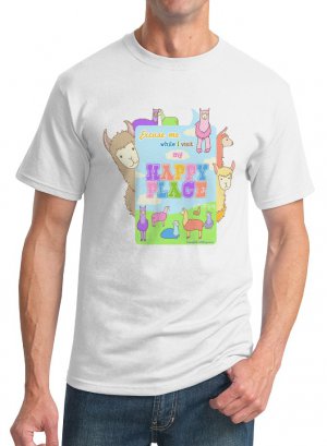Kawaii T-Shirt - Size M - Unisex White - Llamas Happy Place