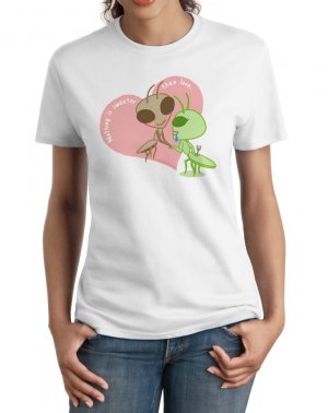Ladies' T-Shirt - Size S - White - Kawaii Valentine - Praying Mantis