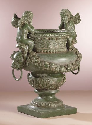Antiqued Bronze Finish Cherub Urn